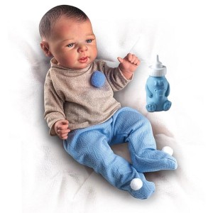BONECO MENINO PREMIUM REBORN C/ MAMADEIRA ESTILO REBORN - MILK BRINQUEDOS